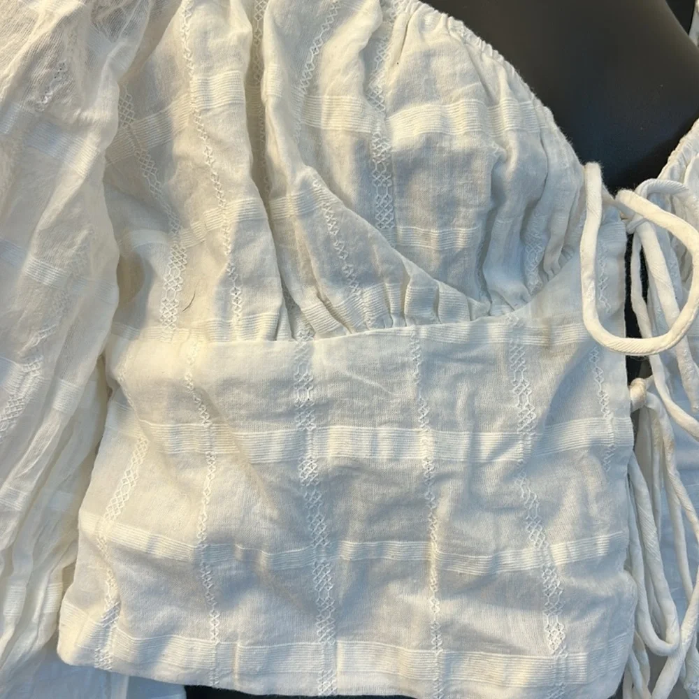 Princess Polly Riley Long Balloon Sleeve Tie Front Crop Top